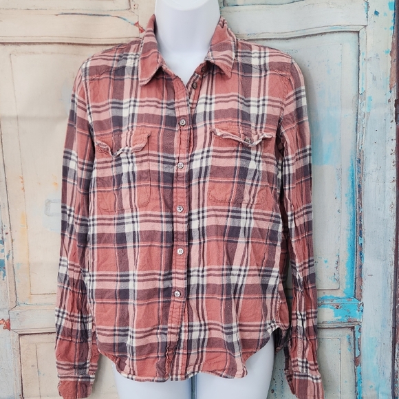 Paige Trudy Button Down Plaid Flannel Shirt Pink - Picture 1 of 8
